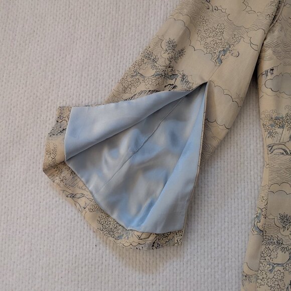 Cream and Blue Silk and Linen Toile Jacket by Wear in Good Health - Picture 4 of 10